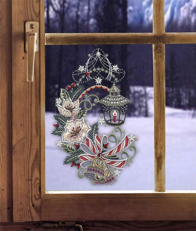 Weihnachtsfensterbild LATERNE MIT CHRISTROSEN Fensterdeko Advents-Weihnachtszeit